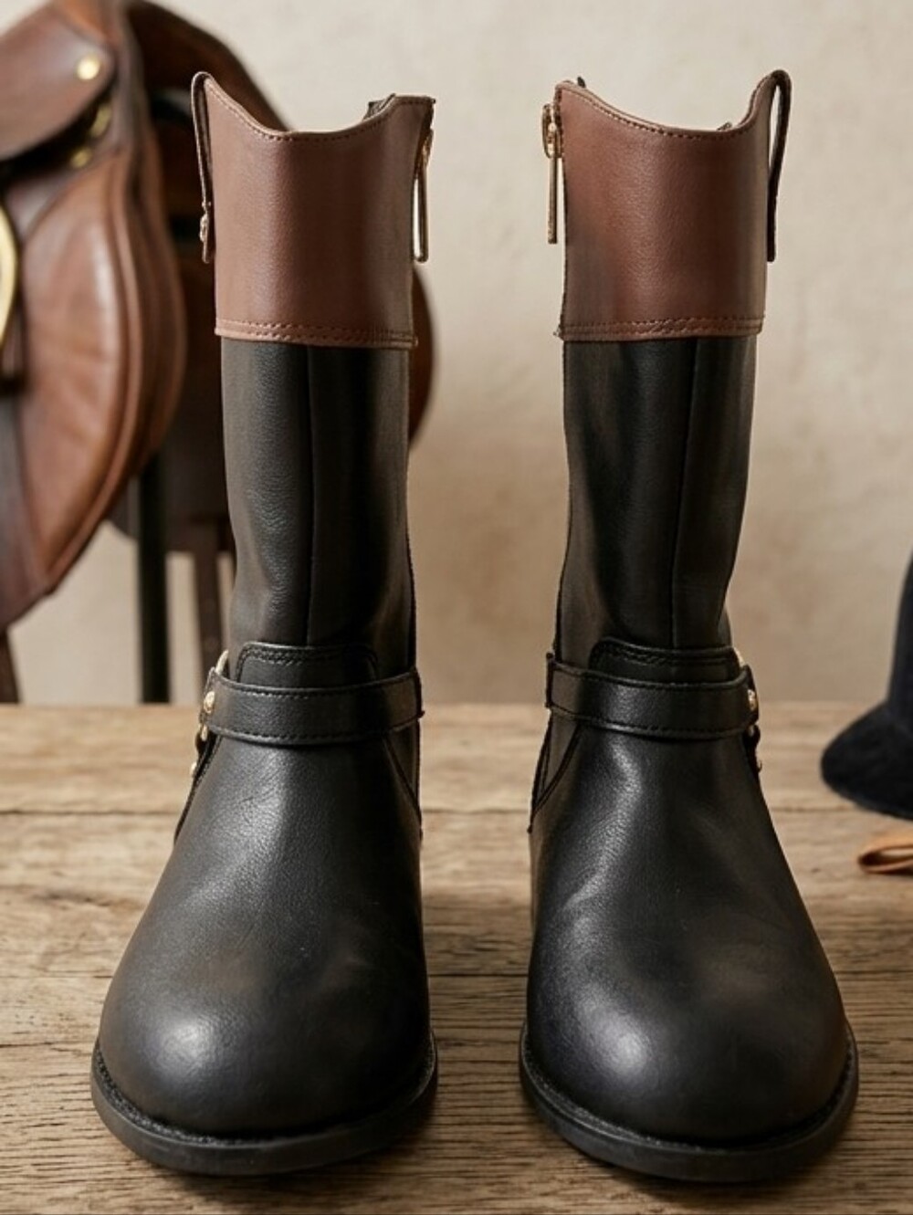 Janie and Jack Kids Colorblock Equestrian Riding Boots Black Brown Size 9T